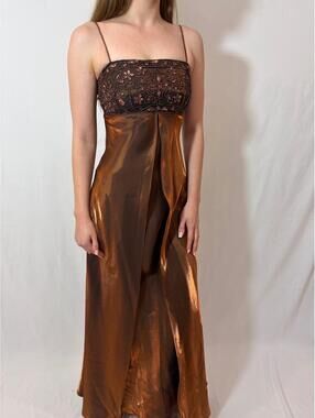 Vintage Y2K Morgan & Co. Shimmery Princess Mermaid Brown Prom Dress